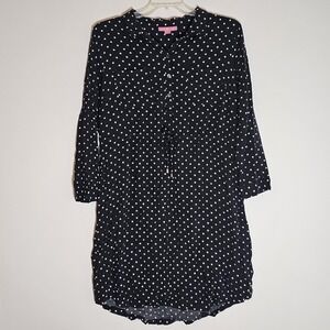 Woman Within Dress Womens 20W Polka Dot Button Front Tie Waist Rayon Pockets